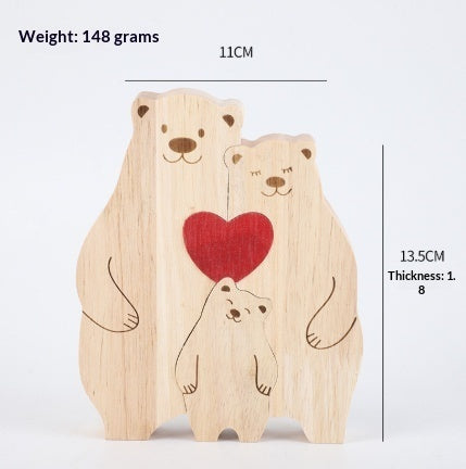 Cross-border Custom DIY Solid Wood Cute Bear Family Puzzle Wooden Engraved Surname Name Memorial Ornament