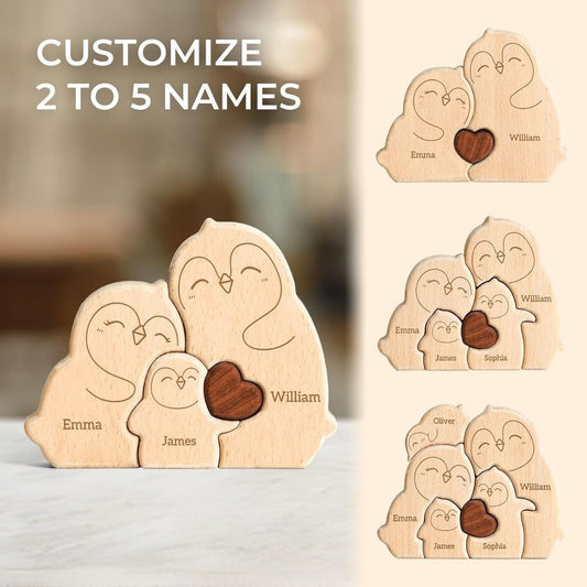 Cross-border Custom DIY Solid Wood Cute Bear Family Puzzle Wooden Engraved Surname Name Memorial Ornament