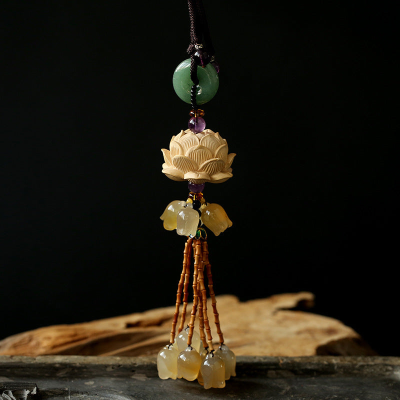 Car Ornaments Inside Car Natural Boxwood Lotus Car Hangings Accessories