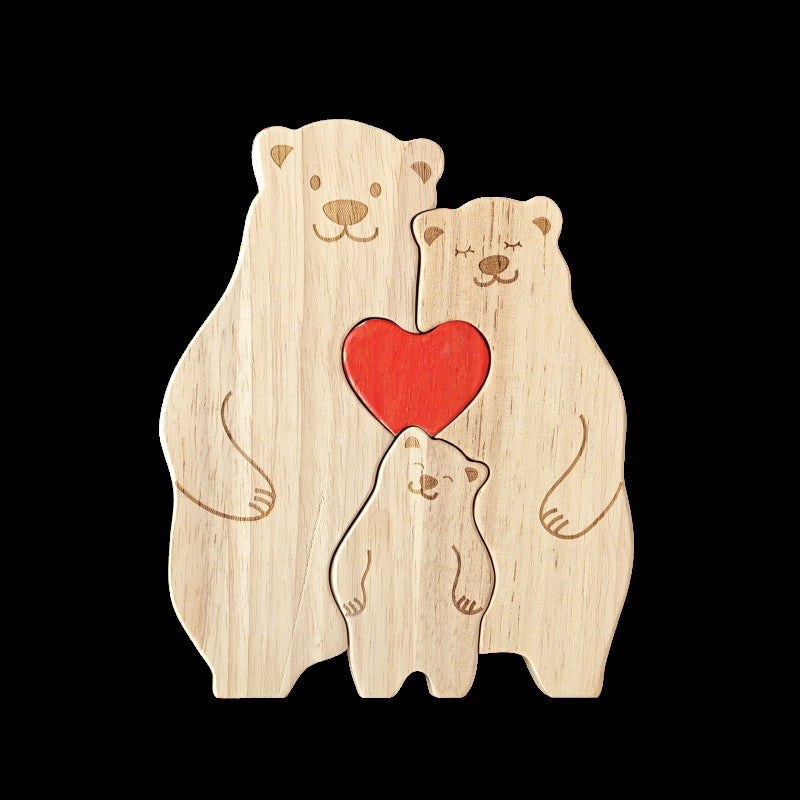 Wooden Mother-and-child Bear Doll Warm Family Zigsaw Puzzle Set Solid Wood