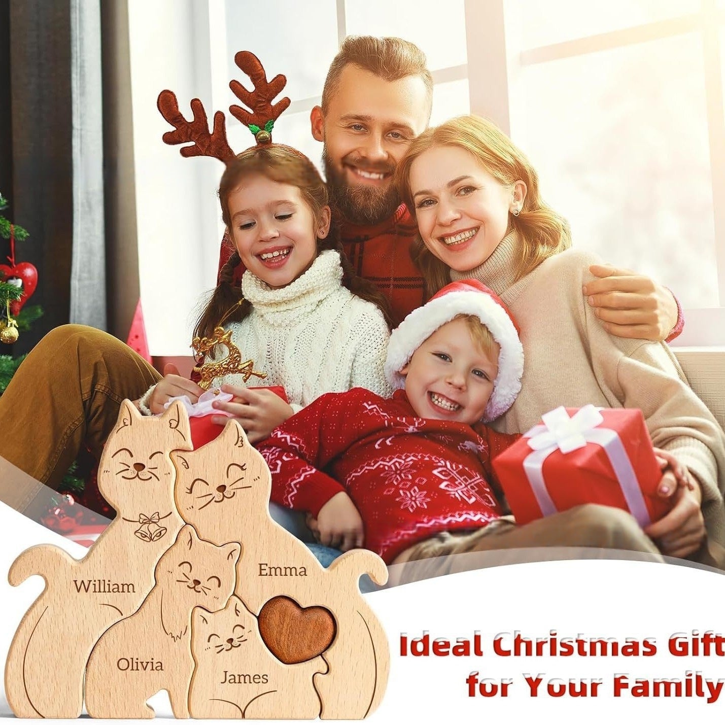 Wooden Cat Family Puzzle Artifact Ornament