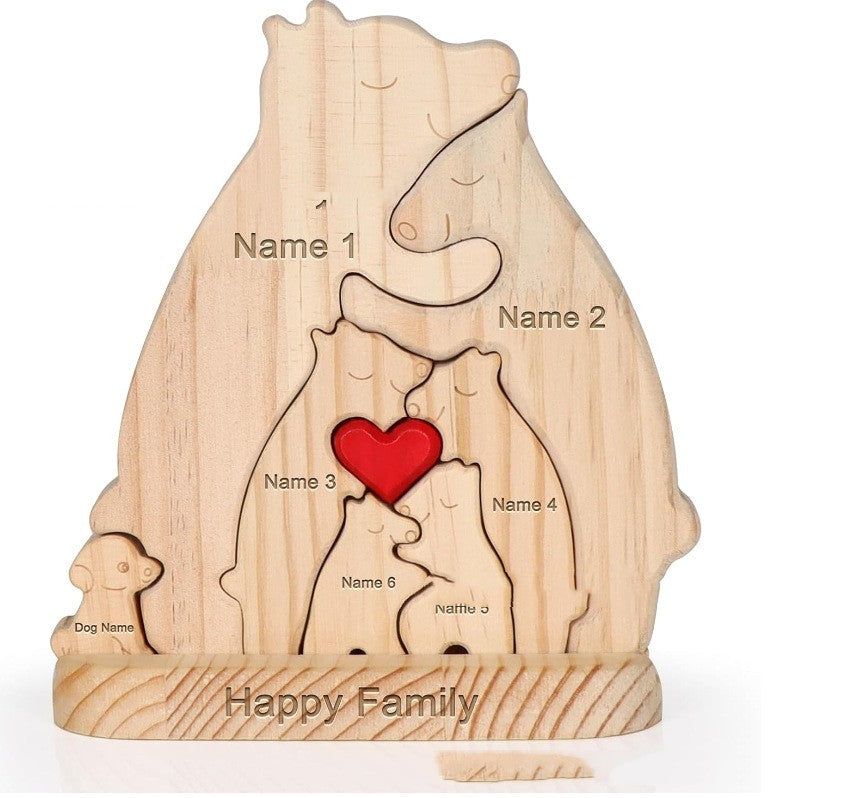 Wooden Hug Bear Pet Family Puzzle Set