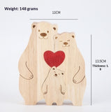 Cross-border Custom DIY Solid Wood Cute Bear Family Puzzle Wooden Engraved Surname Name Memorial Ornament