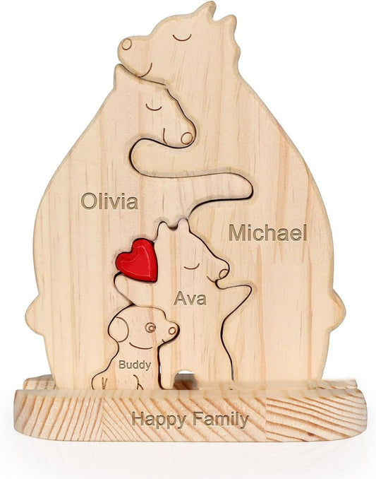 Wooden Hug Bear Pet Family Puzzle Set