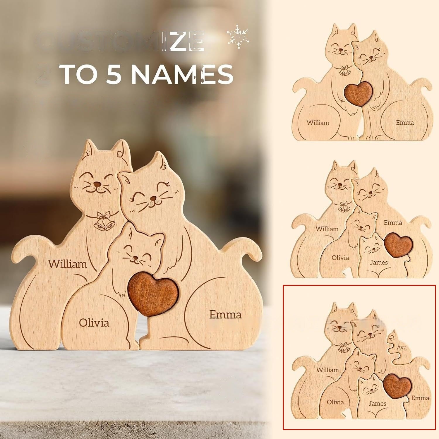 Wooden Cat Family Puzzle Artifact Ornament
