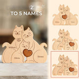 Wooden Cat Family Puzzle Artifact Ornament